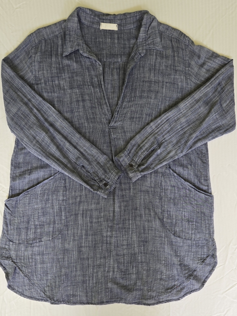 CP Shades Teton Chambray Linen Tunic Blue V-Neck